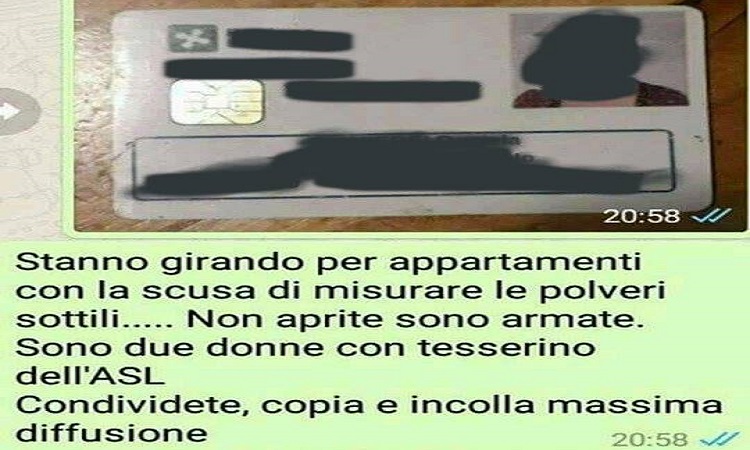 Donne ASL armate girano per appartamenti per misurare polveri sottili? Torna la vecchia bufala...